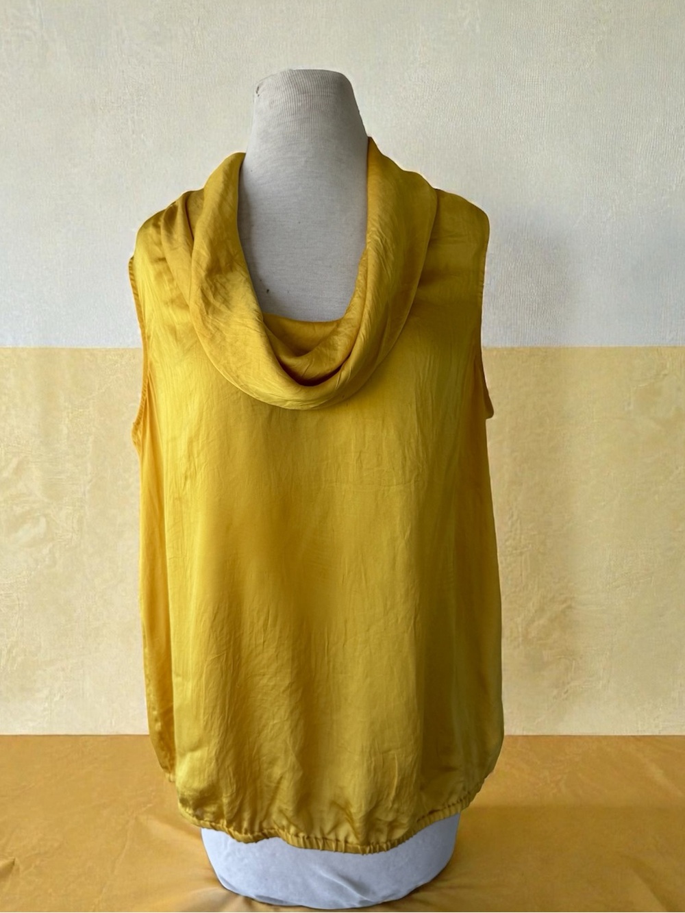 Michael Kors Yellow Satin Cowl Neck Blouse Plus 1X Sleeveless